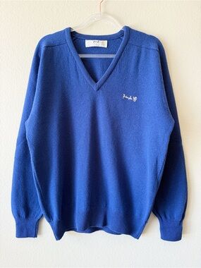 Pringle of Scotland Blue V-Neck Pure New Wool Sweater Made in Scotland